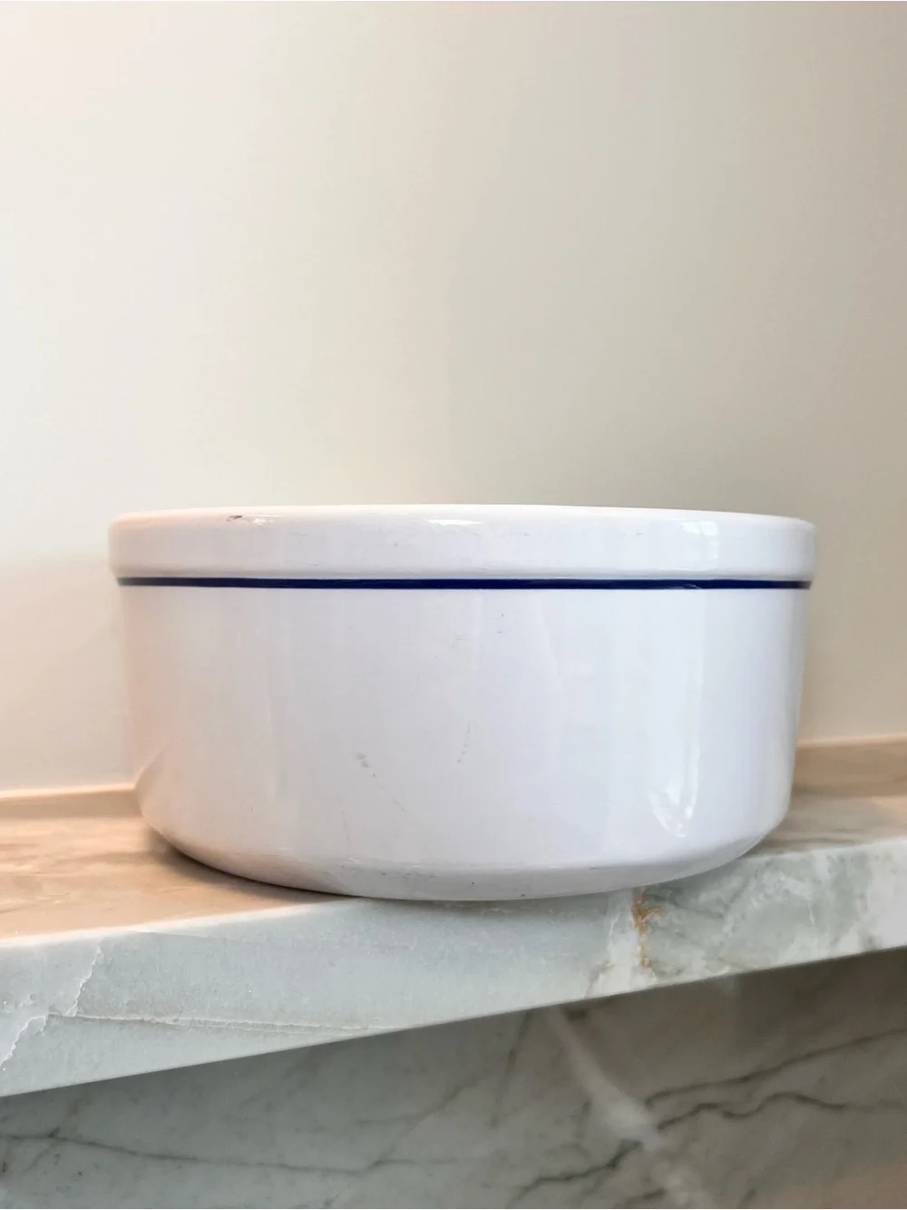 Vintage Clay Design TOP DOG ceramic dog bowl white blue pet food dish